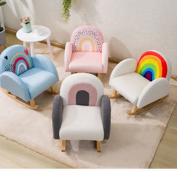 NEW Solid Wooden Rainbow Rocker by Style and Function.  White / Pink / Gray - Picture 5 of 16